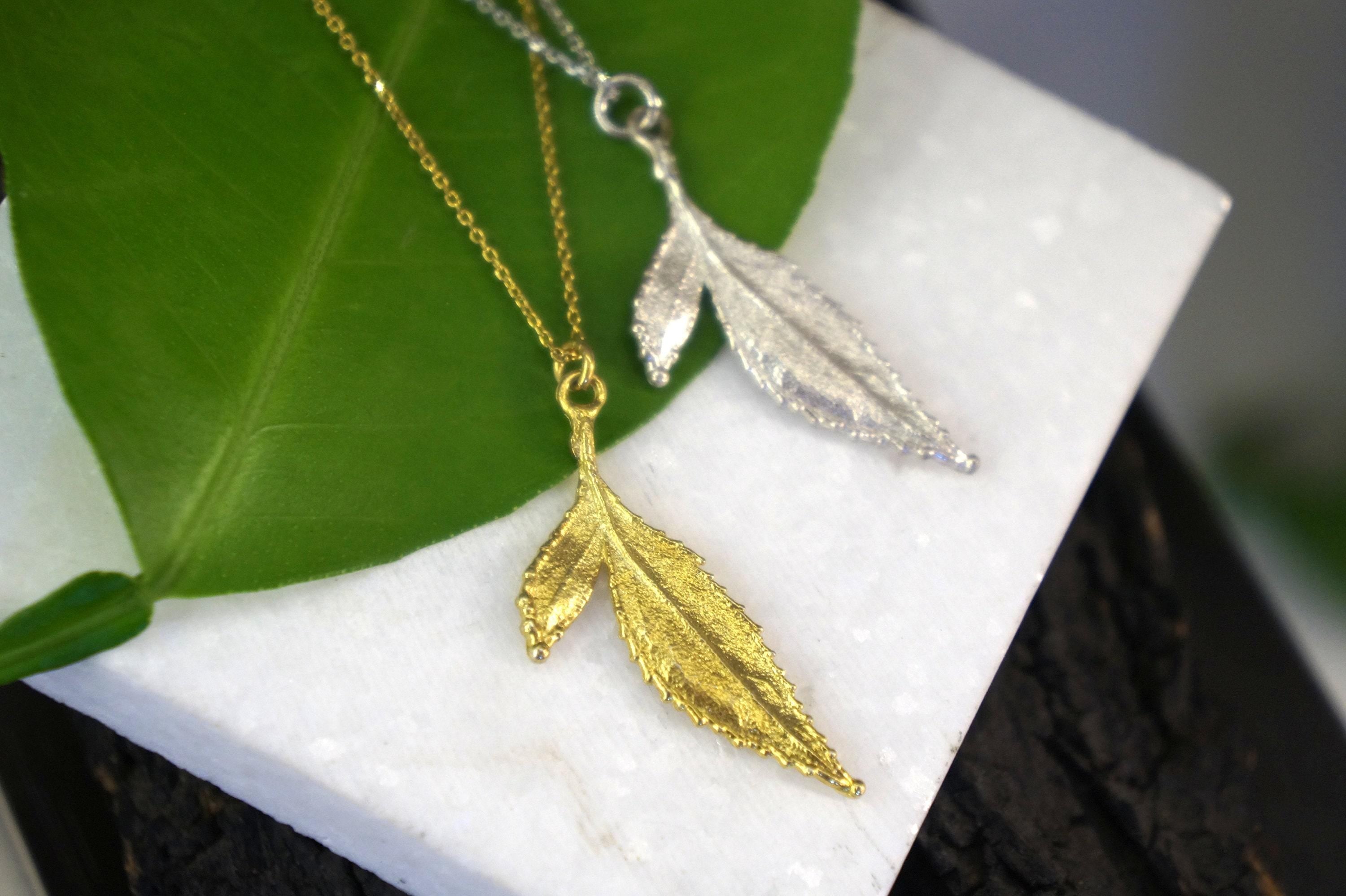 Sterling Silver Leaf Necklace - Delicate Wild Rose Pendant