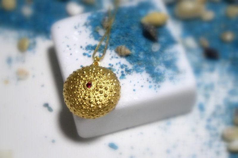 Gold Sea Urchin Necklace – 14K Gold Plated Silver With Zircon Stone Pendant