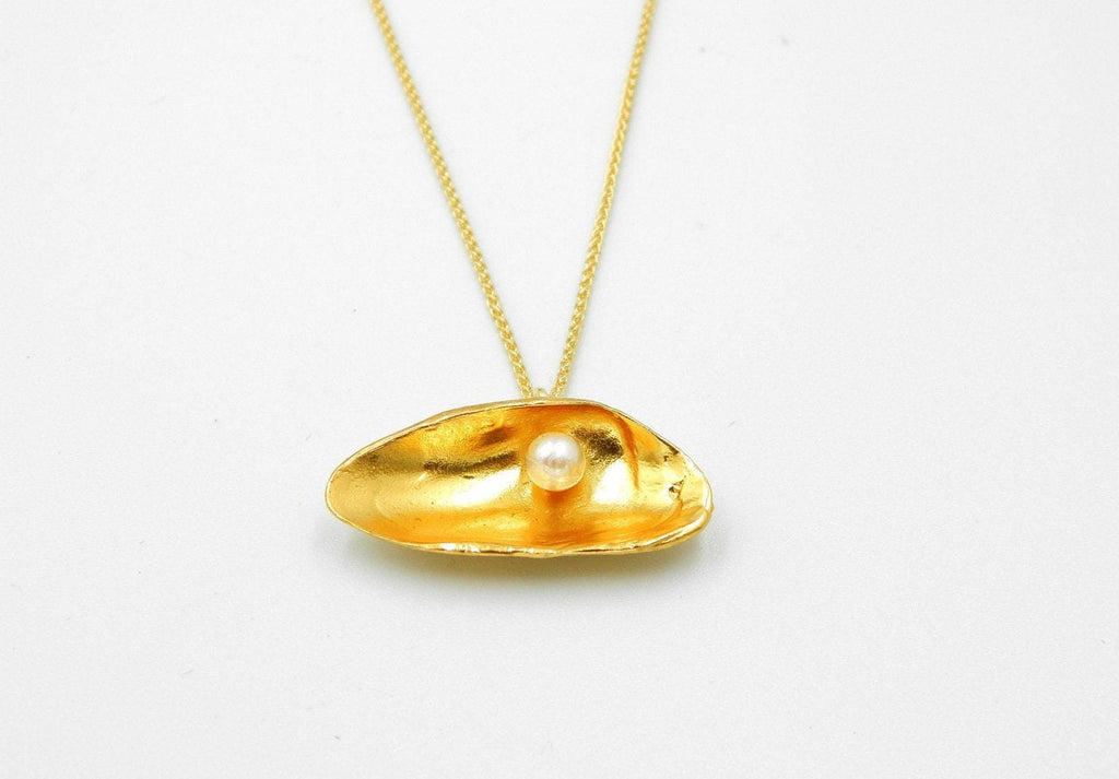 Mussel Pearl Necklace – Real Pearl Pendant, Gold Plated Necklace, Sterling Silver Jewelry