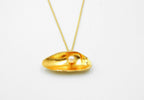 Nature Inspired Pearl Necklace, Mussel Shell Pendant (Gold Plated Silver)