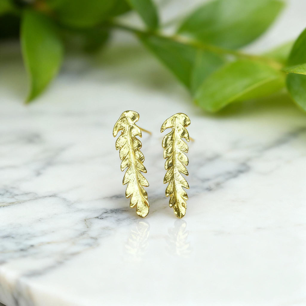 Fern Leaf Earrings – Gold Plated Sterling Silver Dainty Stud Earrings Gift for Her