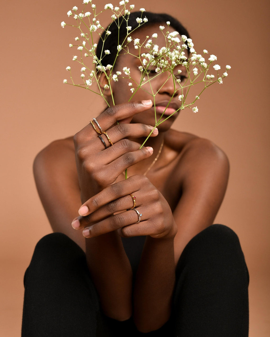 Olive Branch Ring: Two Tone Adjustable Double Band (Gold-Plated Brass)