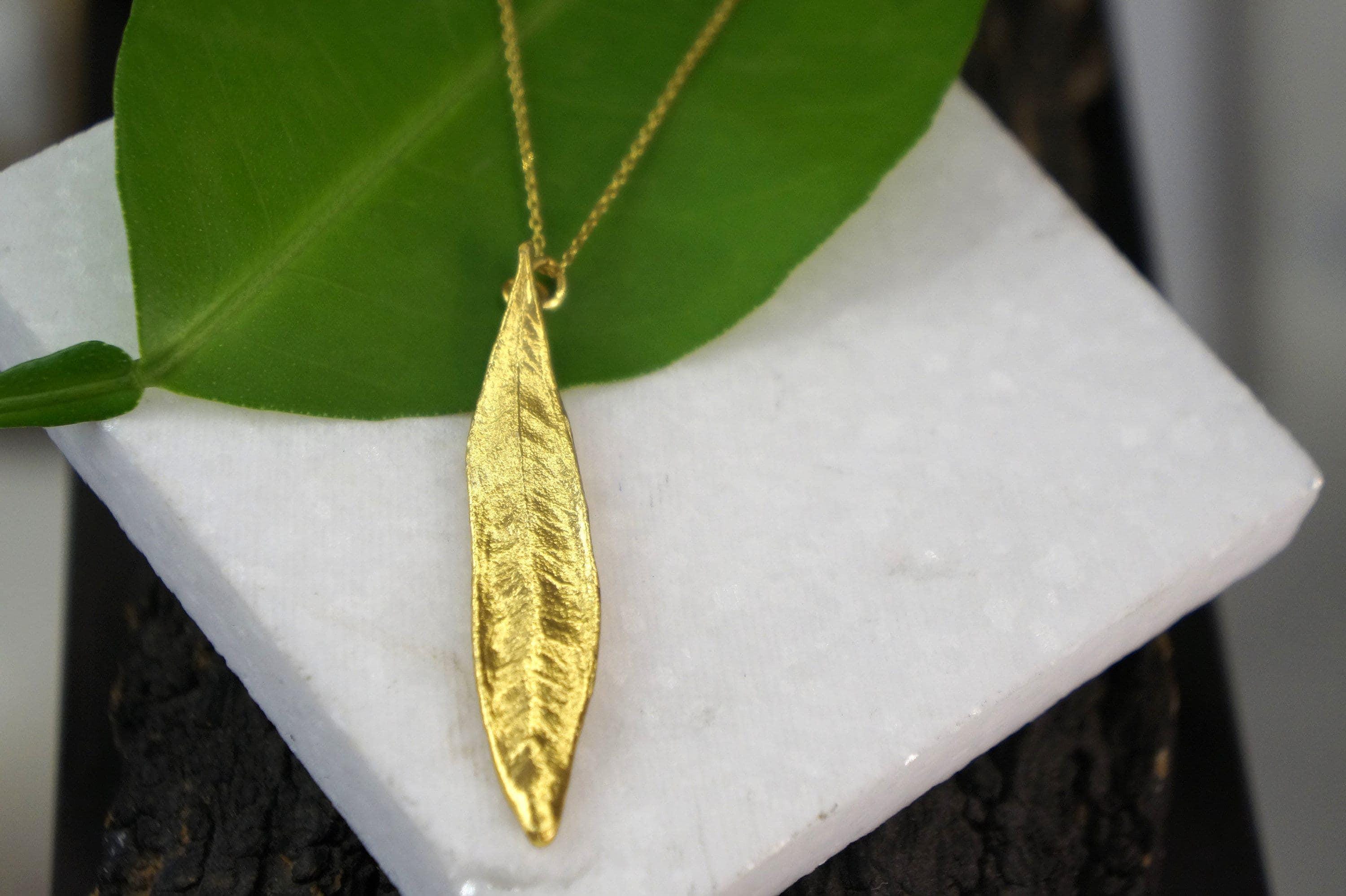 Olive Leaf Necklace: Gold Plated on Recycled Brass - Nature Inspired