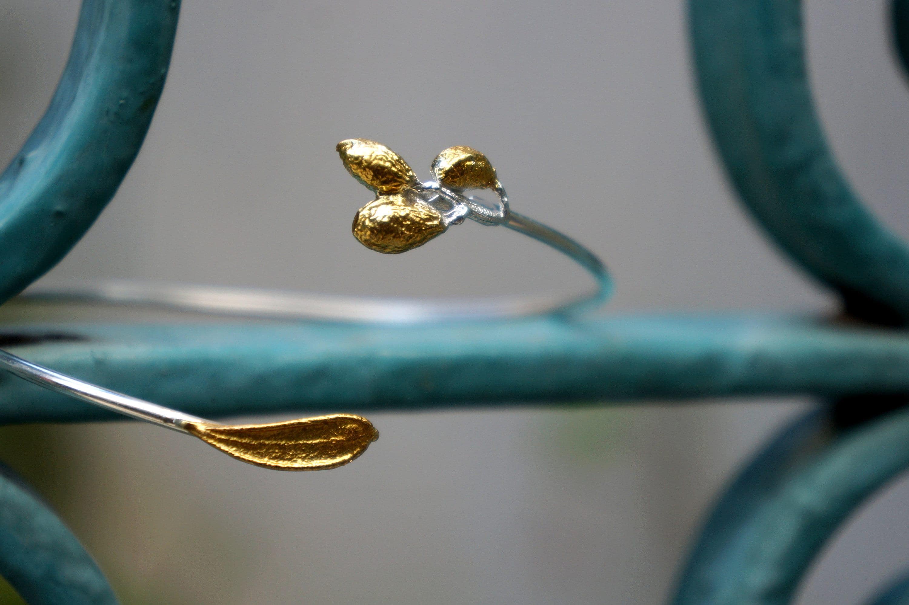 Eco-Friendly Olive Leaf Bracelet - Recycled Silver with Gold Accent