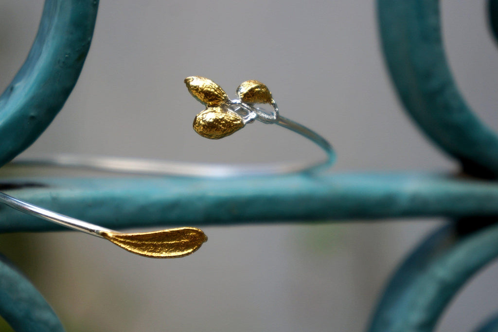 Eco-Friendly Olive Leaf Bracelet - Recycled Silver with Gold Accent