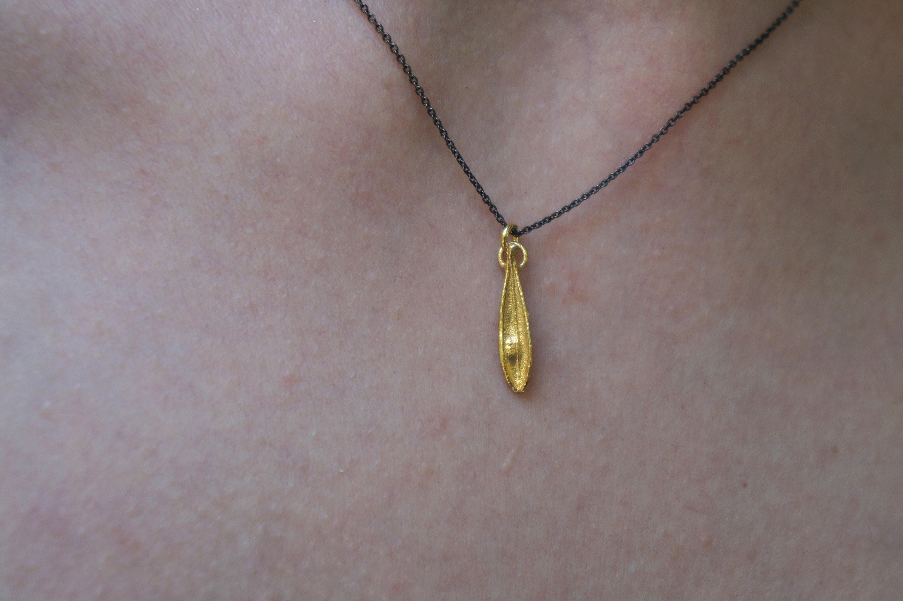 Olive Leaf Necklace: Dainty Gold-Plated Brass Pendant - Adjustable Length