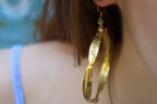 Olive Leaf Hoop Earrings - Large, Gold Plated Brass, Nature Style