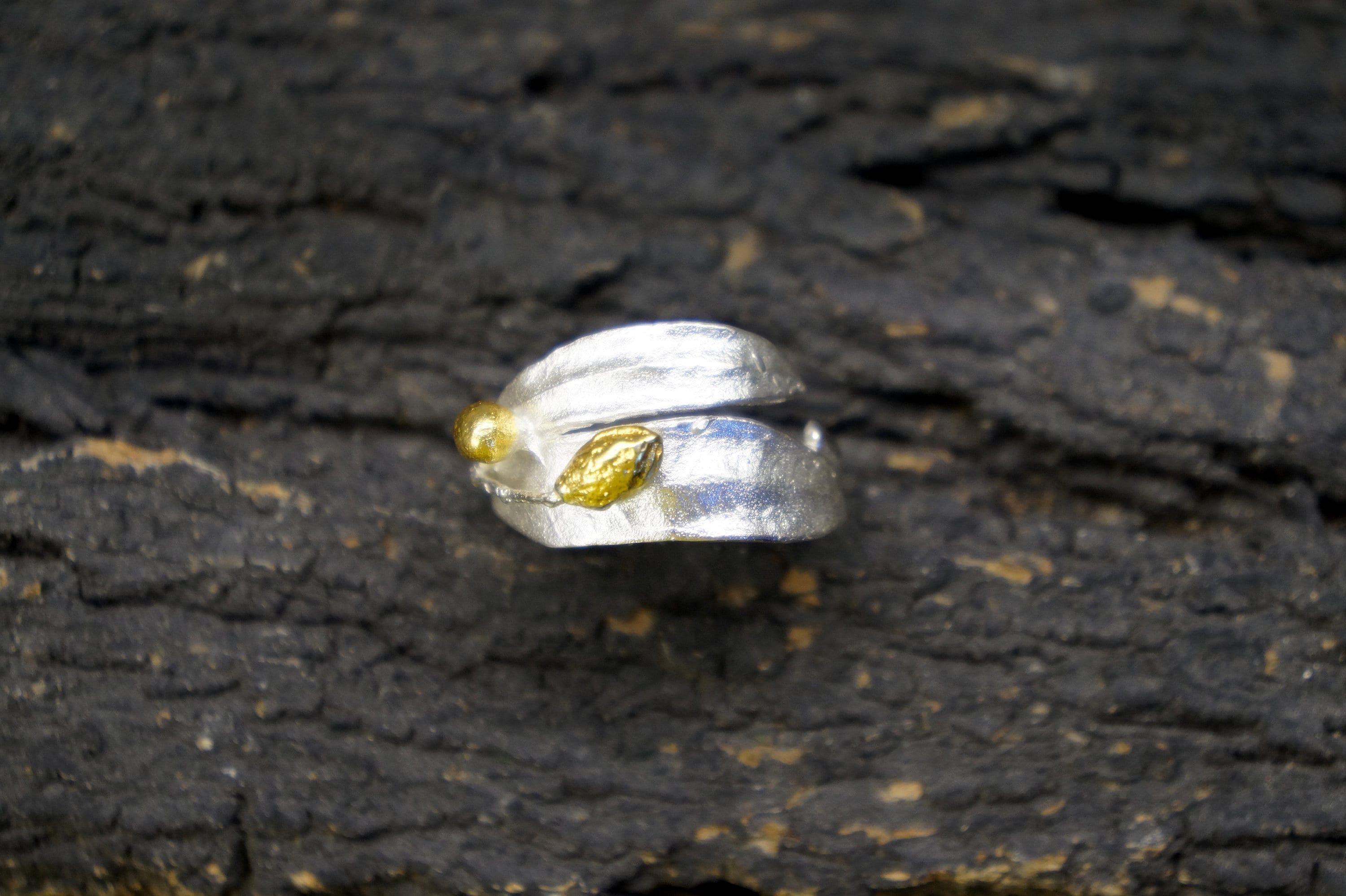 Silver Olive Leaf Ring, Sterling Silver Jewelry with Gold-Plated details, Gift for Her, Birthday Gift for Women, Handmade Jewelry