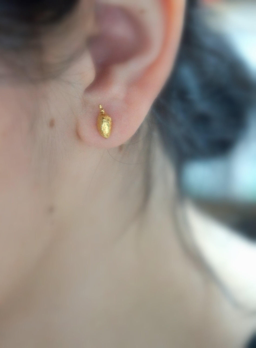 Tiny Olive Fruit Earrings: Gold Plated Sterling Silver Studs