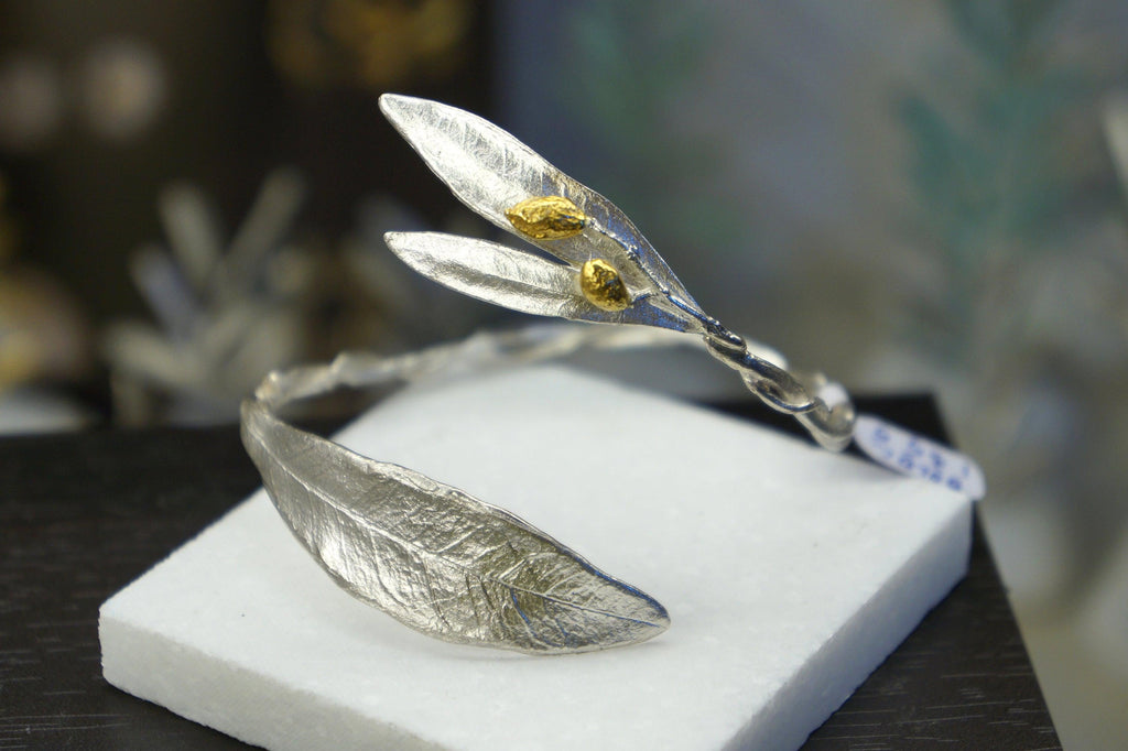 Silver Olive Branch Bracelet, Sterling Silver Jewelry, Adjustable Cuff, Gift for Her, Birthday Gift for Women, Handmade Jewelry