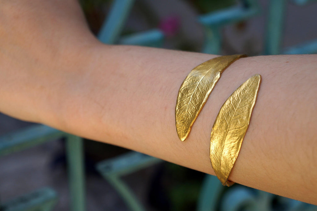 Olive Leaf Cuff Bracelet - Sterling Silver with Gold Plating