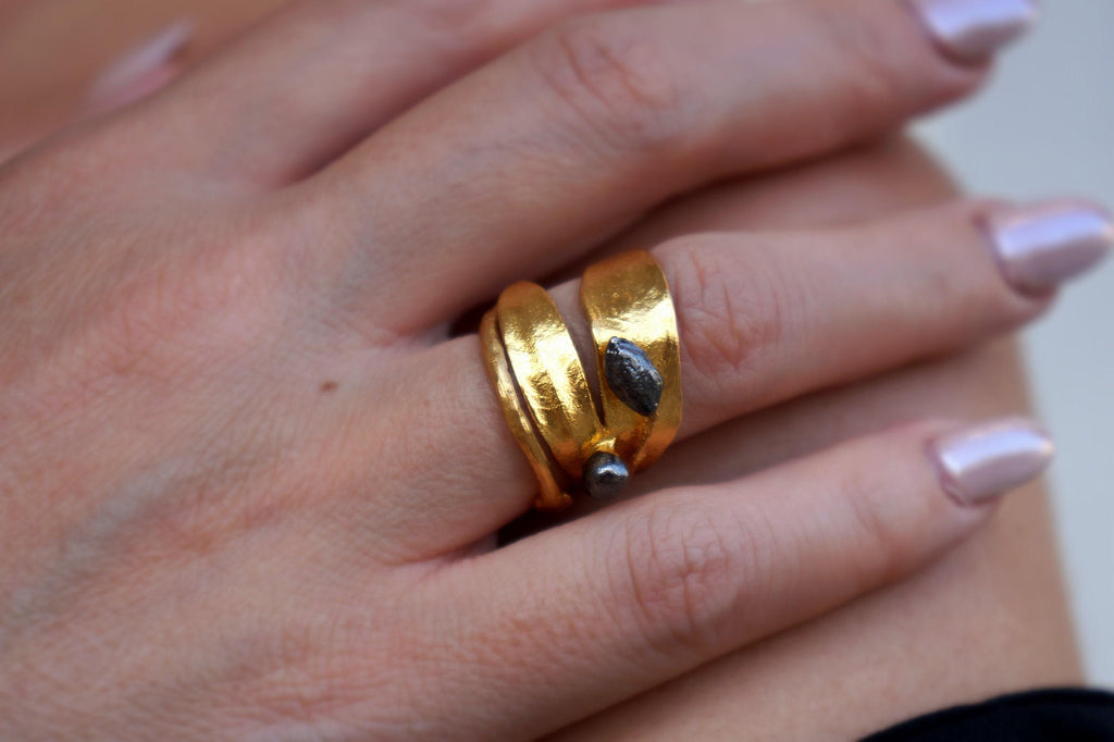 Olive Leaf Ring: Recycled Brass with Black Rhodium, Adjustable