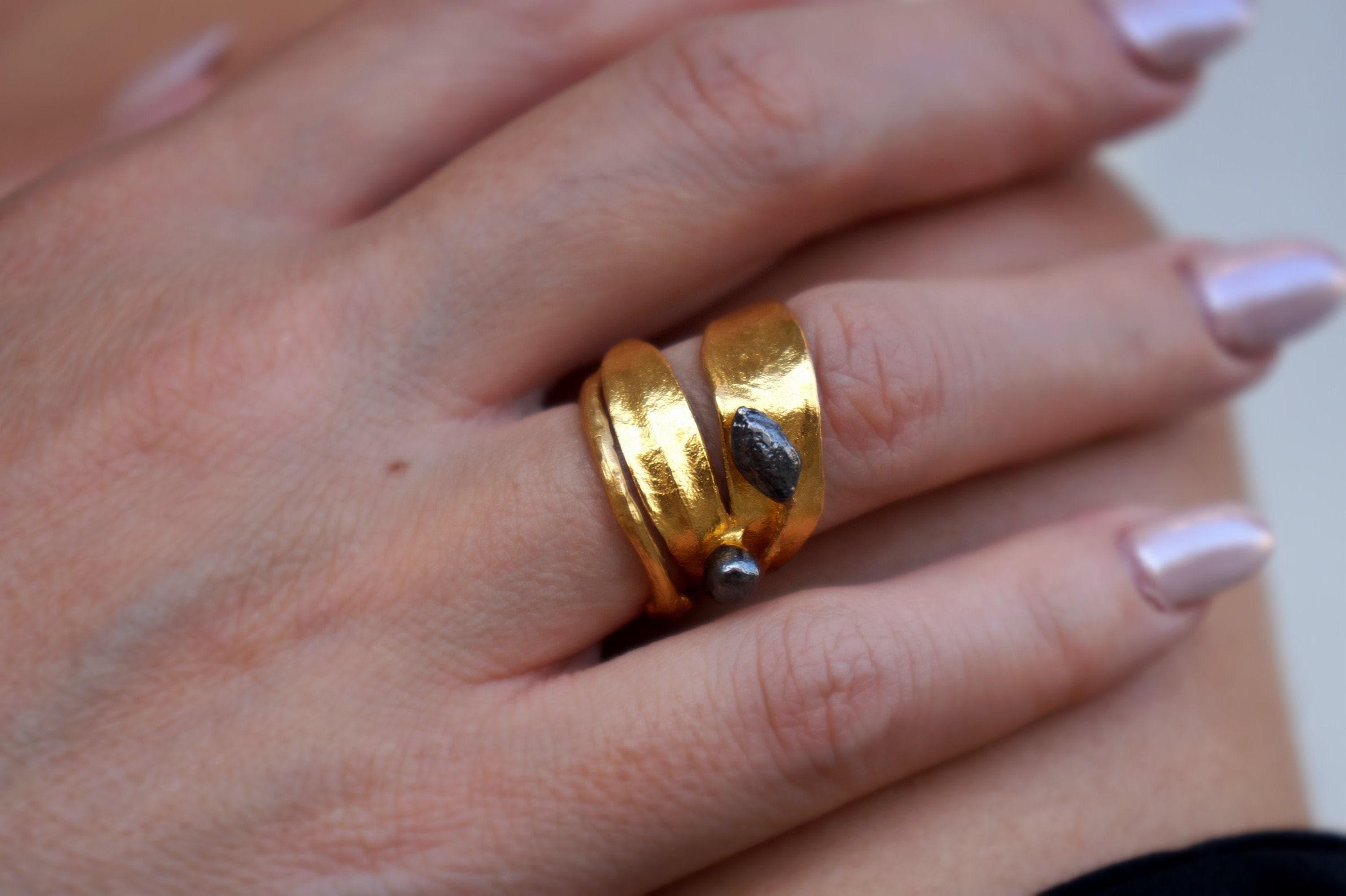 Olive Leaf Ring: Recycled Brass with Black Rhodium, Adjustable