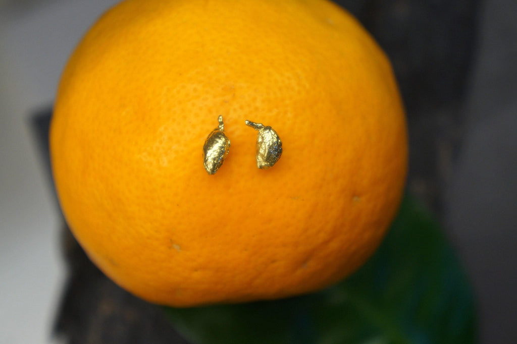 Tiny Olive Fruit Earrings: Gold Plated Sterling Silver Studs