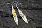 Silver Olive Leaf Earrings, Sterling Silver Jewelry with Gold Detail, Dangle Earrings, Handmade Jewelry, Gift for Her, Boho Fashion