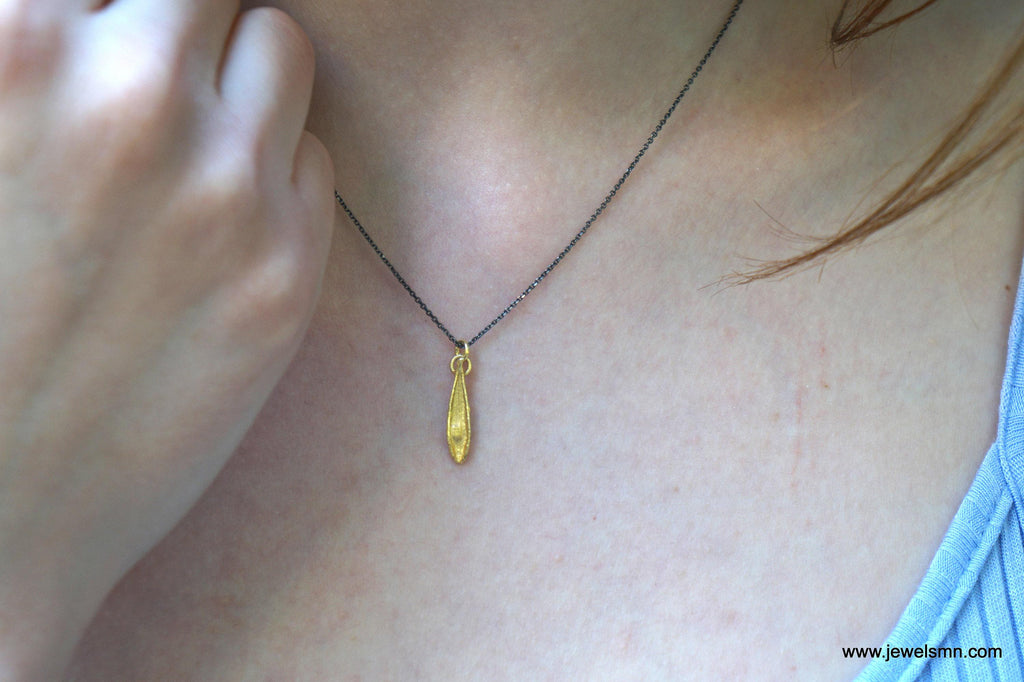 Olive Leaf Necklace: Dainty Gold-Plated Brass Pendant - Adjustable Length