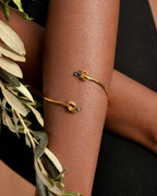 Nature-Inspired Olive Branch Cuff Bracelet, Two-Tone Silver (Adjustable)