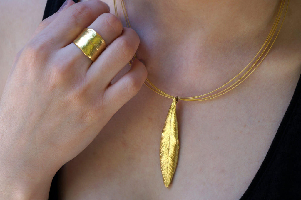 Olive Leaf Necklace, Gold Plated Brass (Handmade Botanical Jewelry)