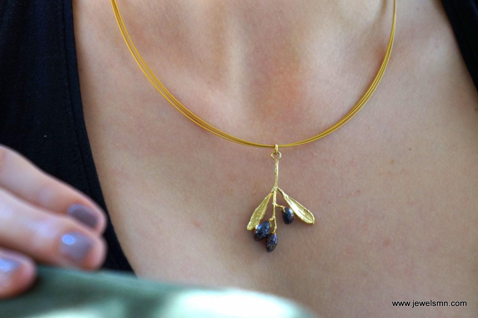 Gold Olive Necklace, Gold-Plated Sterling Silver Necklace, Silver Pendant, Handmade Gift for Her, Jewelry for Women, Birthday Gift