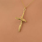 Olive Wood Cross Pendant Necklace, Large, Gold on Silver (Unisex)