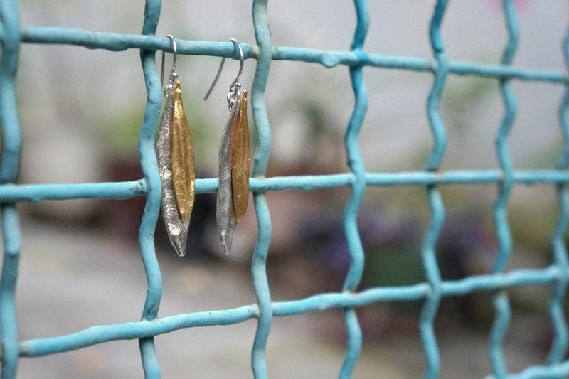 Olive Leaf Earrings: Handmade Silver - Real Plant Details