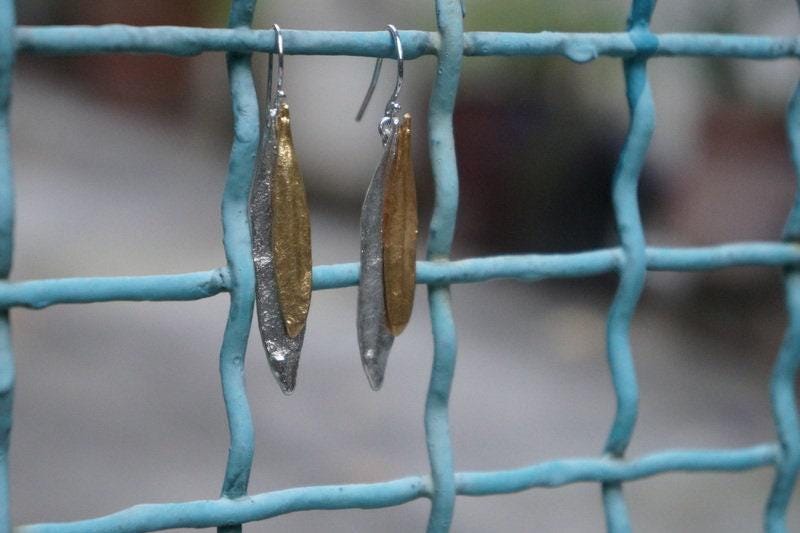 Olive Leaf Earrings: Handmade Silver - Real Plant Details