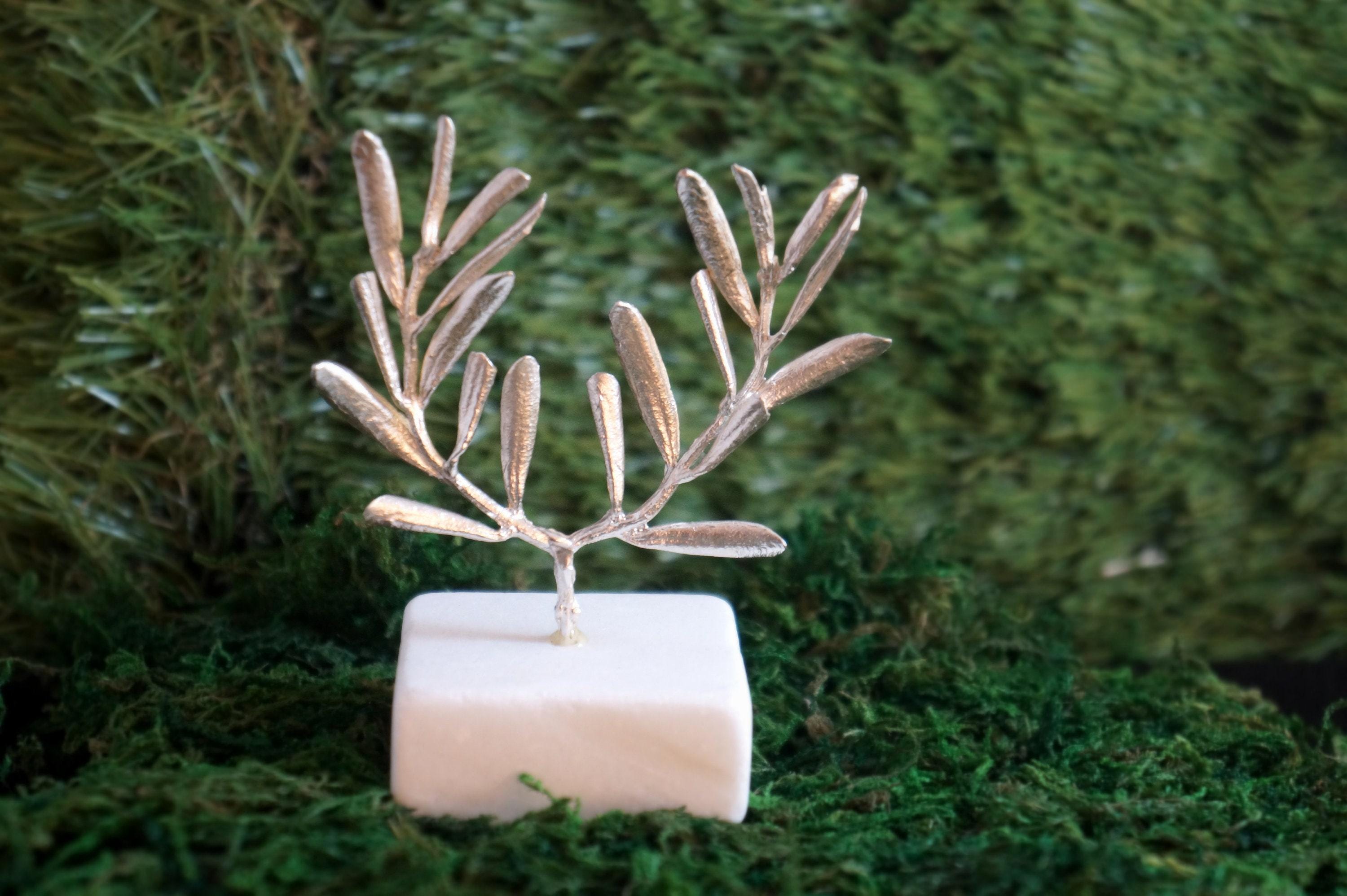 Olive Branch Tree Sculpture, Gold-Plated or Silver-Plated Brass, Home Decor, Decorative Sculpture, Greek-Style Decoration