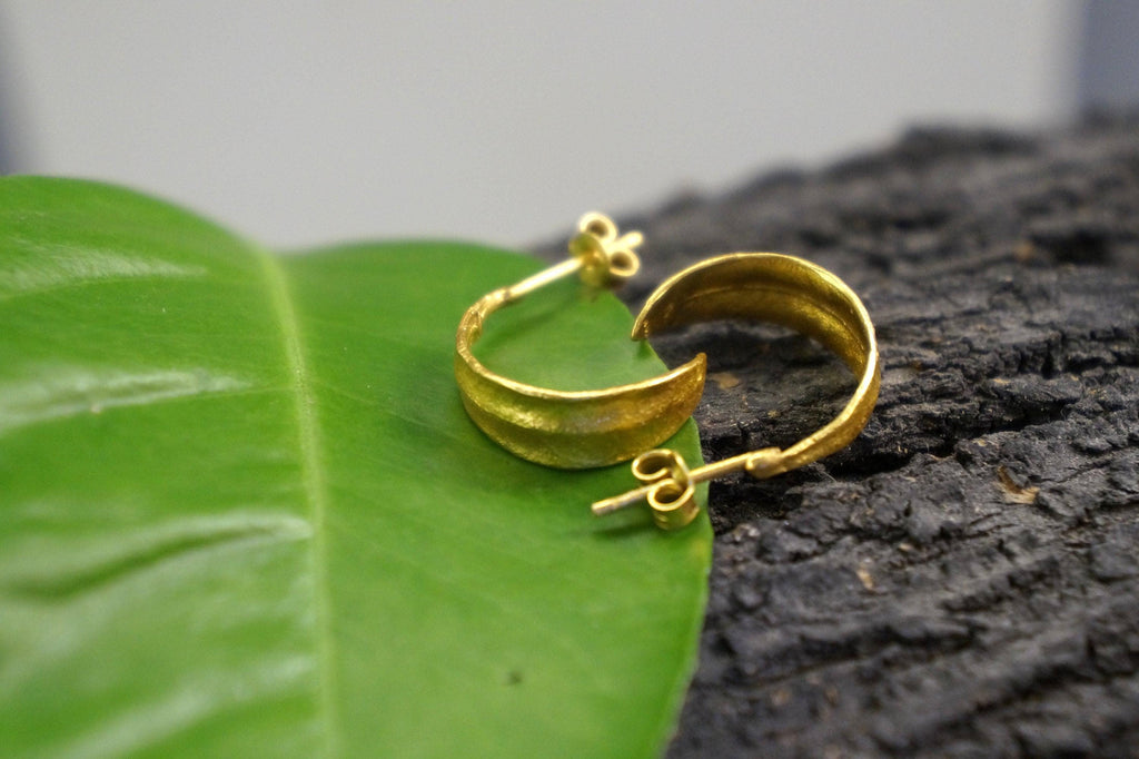 Olive Leaf Earrings: Mini Hoops in Silver or Gold (Unisex)