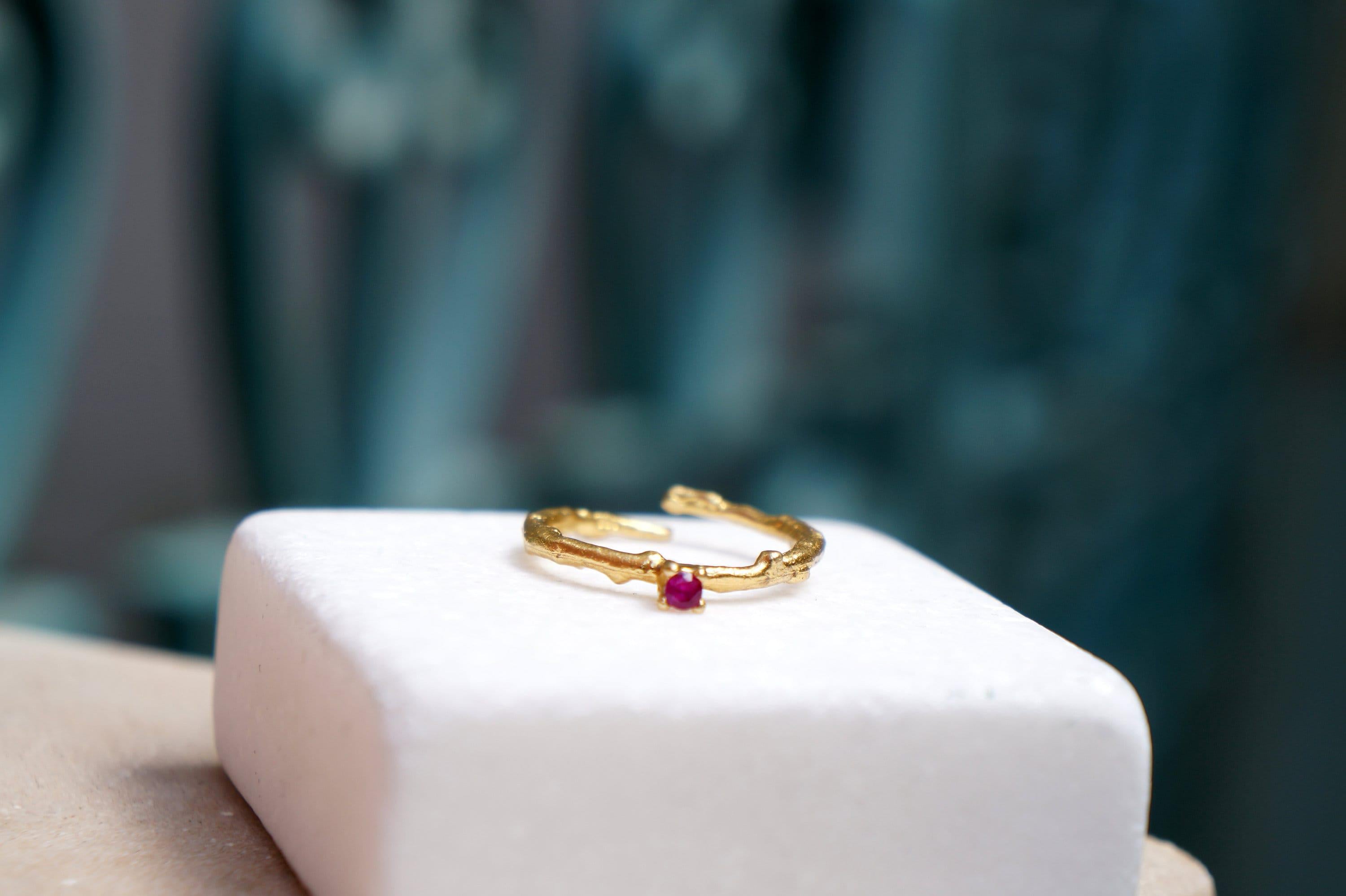 Olive Branch Engagement Ring - Tiny Swiss Zircon, Gold-Plated Silver