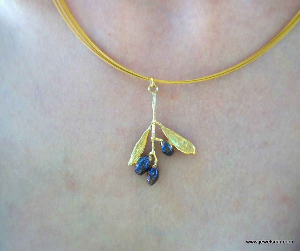 Gold Olive Necklace, Gold-Plated Sterling Silver Necklace, Silver Pendant, Handmade Gift for Her, Jewelry for Women, Birthday Gift
