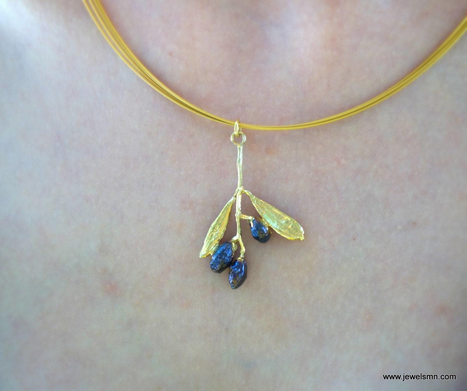 Gold Olive Necklace, Gold-Plated Sterling Silver Necklace, Silver Pendant, Handmade Gift for Her, Jewelry for Women, Birthday Gift