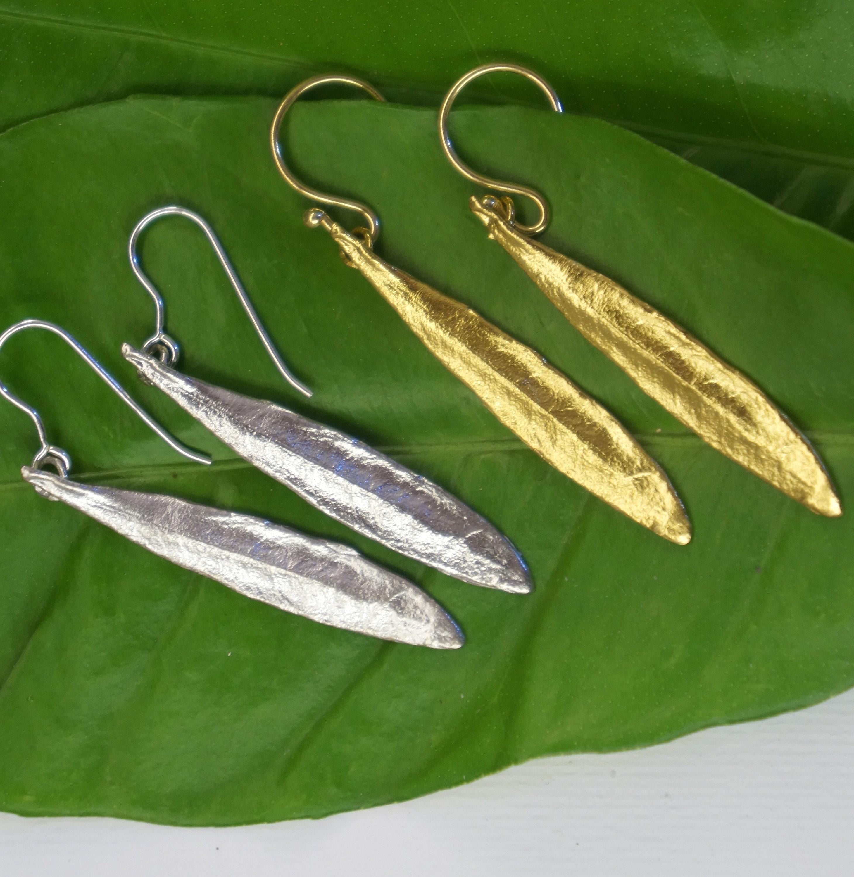 Gold & Silver Olive Leaf Earrings, Gold-Plated Sterling Silver Jewelry, Handmade Dangle Earrings, Gift for Her, Birthday Gift for Women