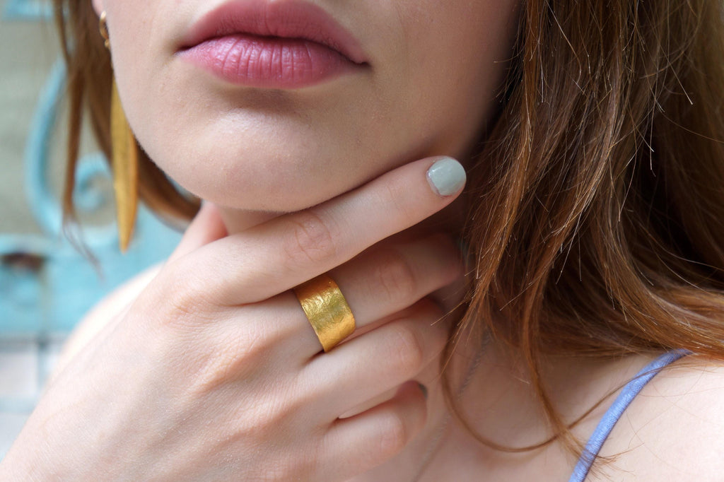 Gold Silver Leaf Ring, Gold-Plated Sterling Silver Jewelry, Gift for Her, Olive Leaf Band, Handmade Jewelry, Gift for Women, Statement Ring