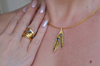 Botanical Olive Leaf Necklace, Gold-Plated Brass & Black Rhodium (Adjustable Chain)