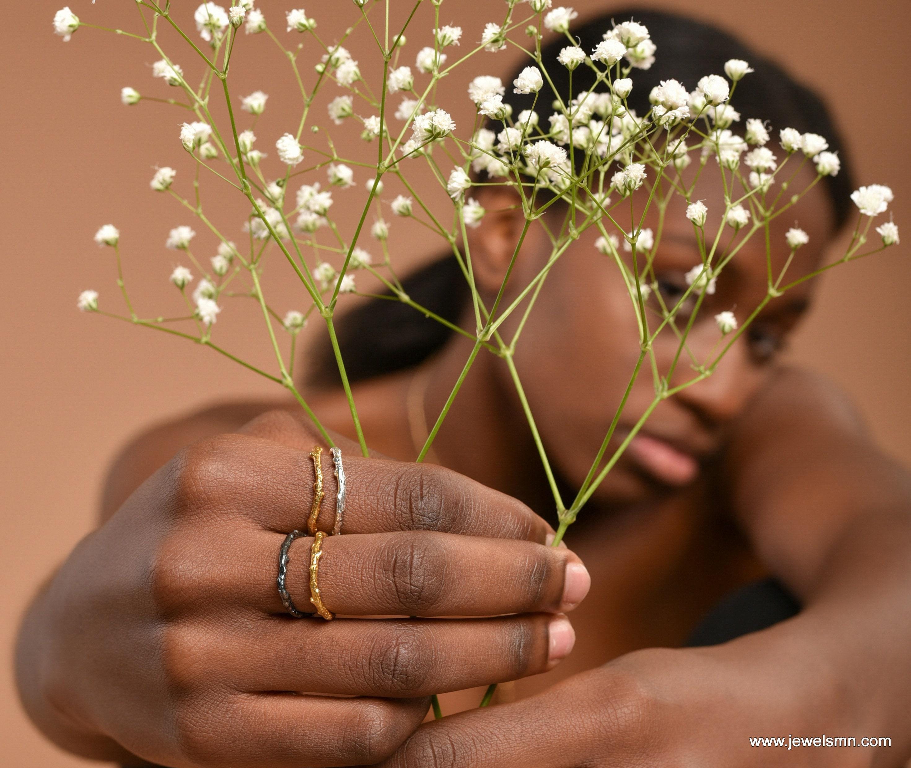 Nature-Inspired Olive Branch Ring, Sterling Silver (Adjustable Size)