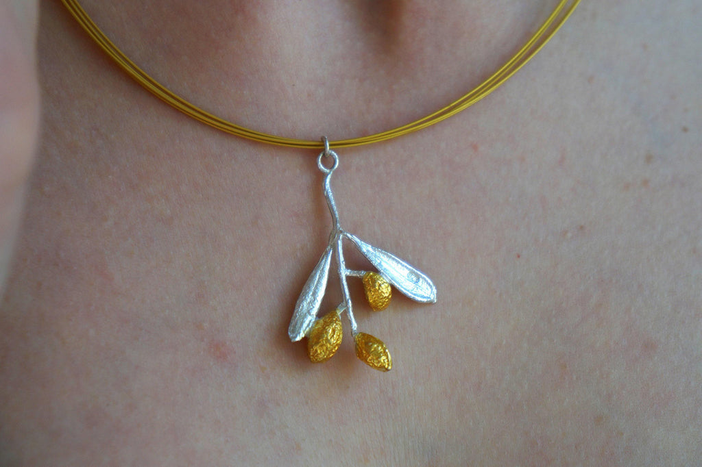 Nature Jewelry Sterling Silver Olive Branch Necklace (Handmade Pendant)