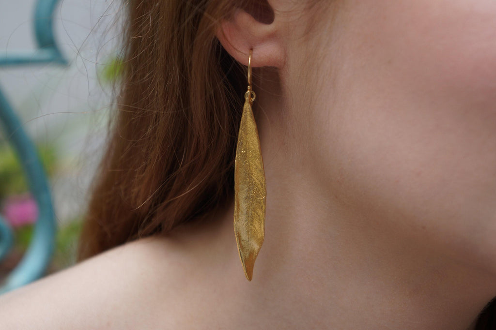 Gold-Silver Leaf Earrings, Gold-Plated Sterling Silver Jewelry, Olive Leaf Earrings, Dangle Earrings, Gift for Her, Handmade Gift for Women