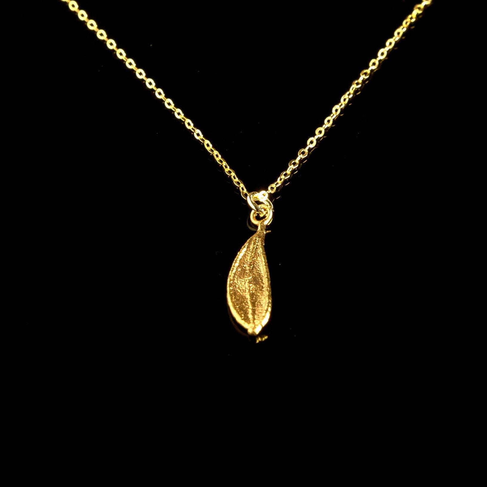 Gold Olive Leaf Necklace, Gold-Plated Sterling Silver Jewelry, Silver Pendant, Gift for Her, Handmade Jewelry