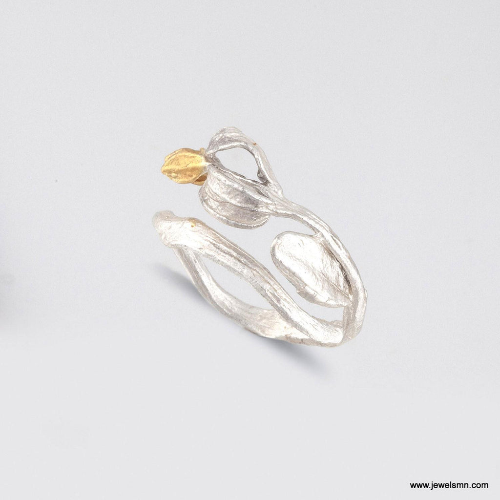Gold Olive Branch Ring, 14K Gold-Plated Brass Jewelry, Gold Band (Adjustable), Birthday Gift, Gift for Her, Jewelry for Women, Handmade