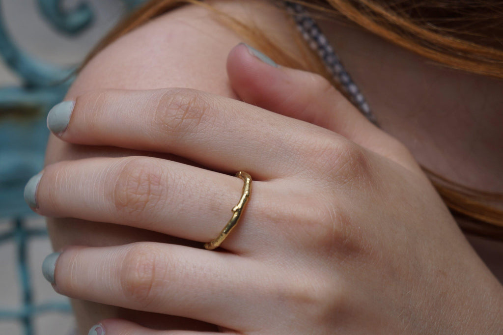 Olive Twig Ring: Minimalist Gold-Plated Silver - Unisex Band