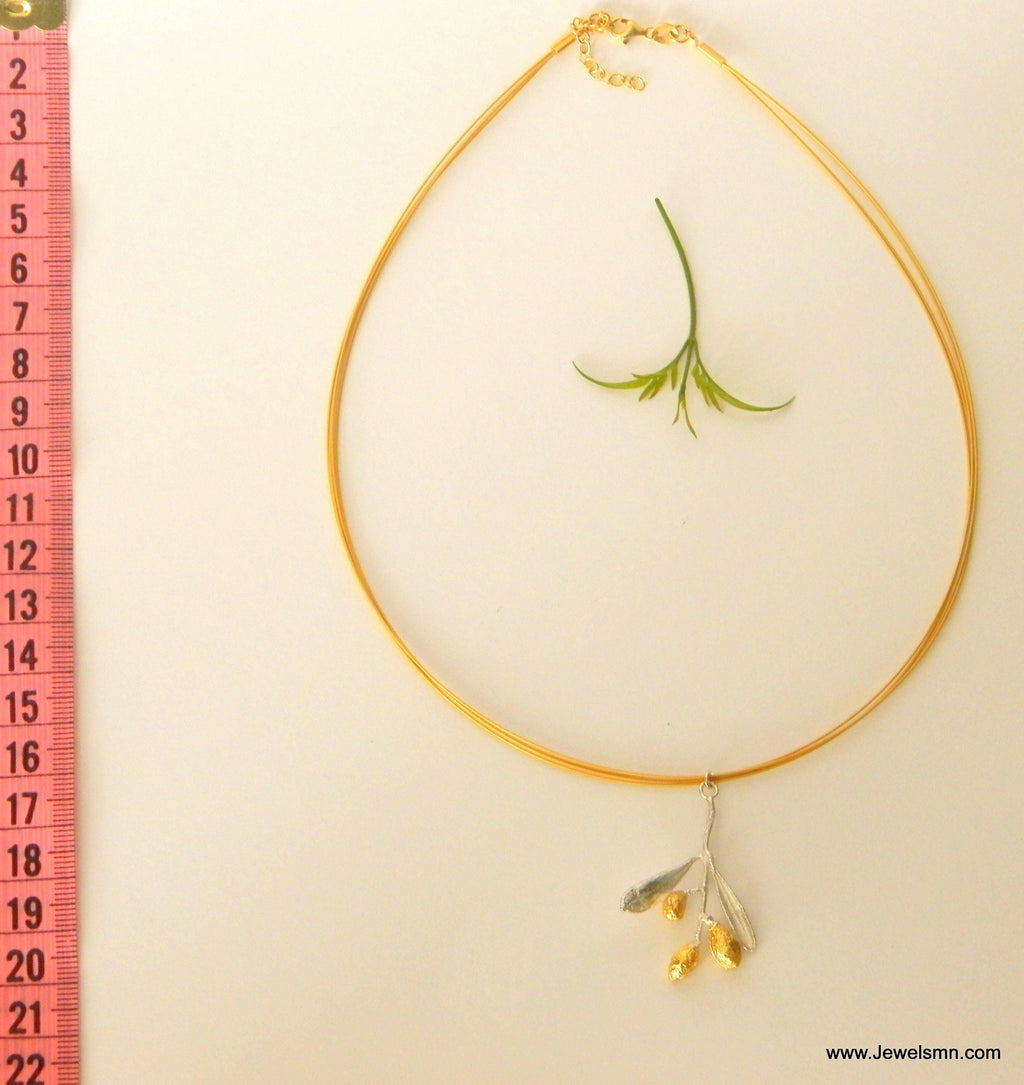 Nature Jewelry Sterling Silver Olive Branch Necklace (Handmade Pendant)