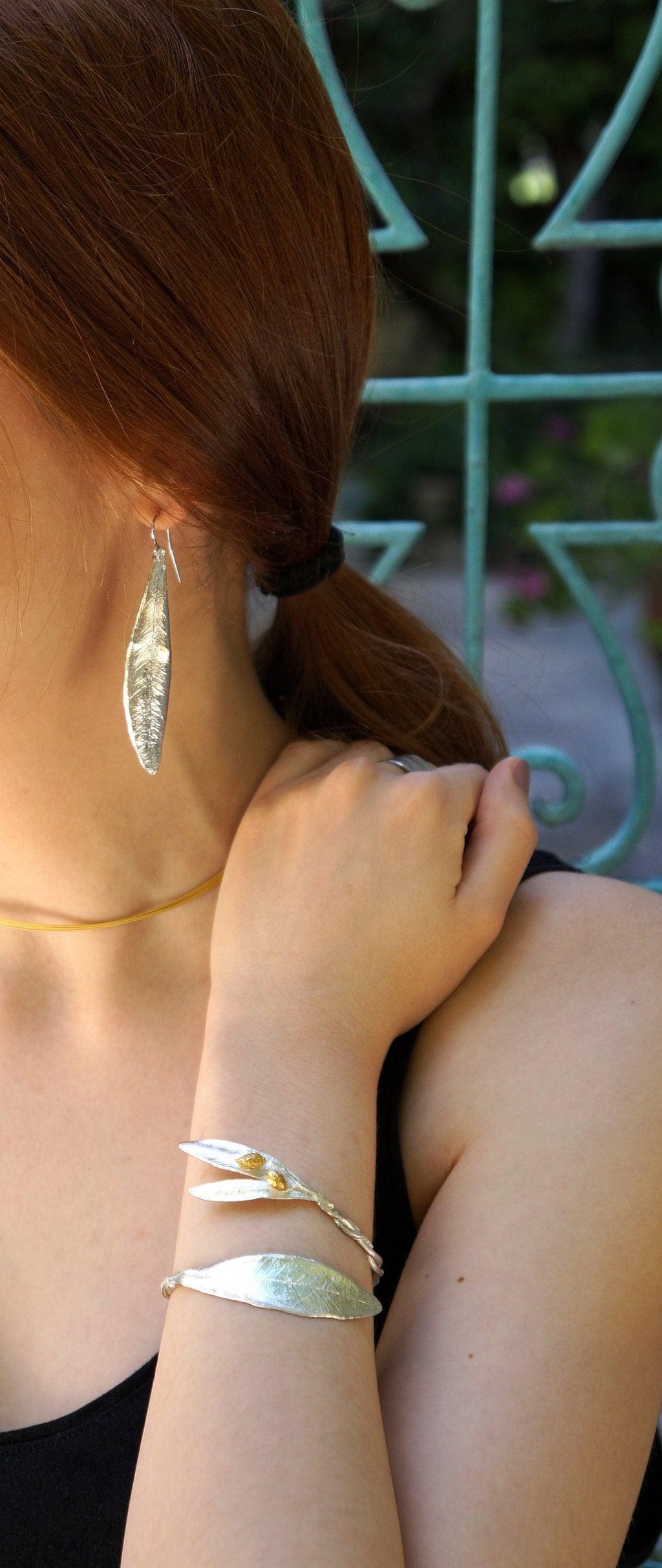 Olive Leaf Bracelet: Handmade Gold Plated Silver - Adjustable Fit