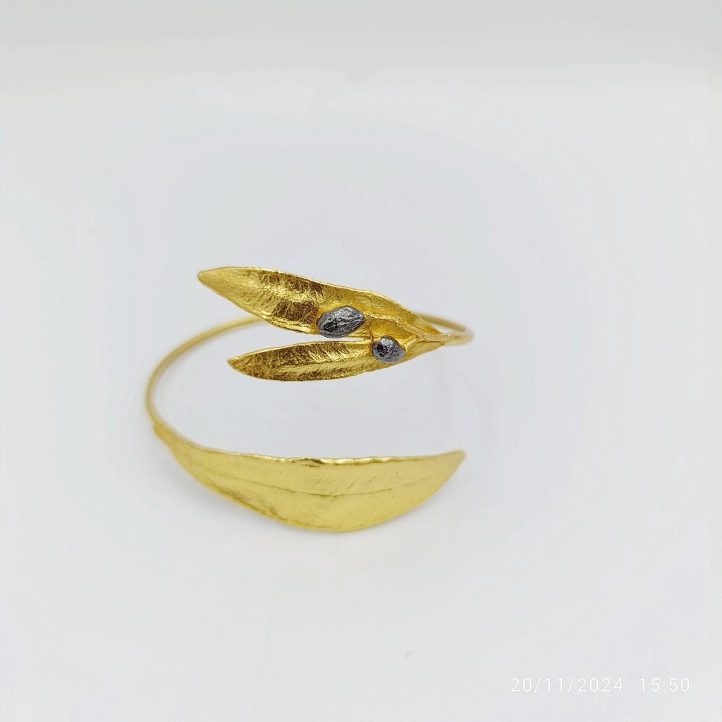 Olive Leaf Bracelet: Eco-Friendly Gold Plated Brass (Adjustable)