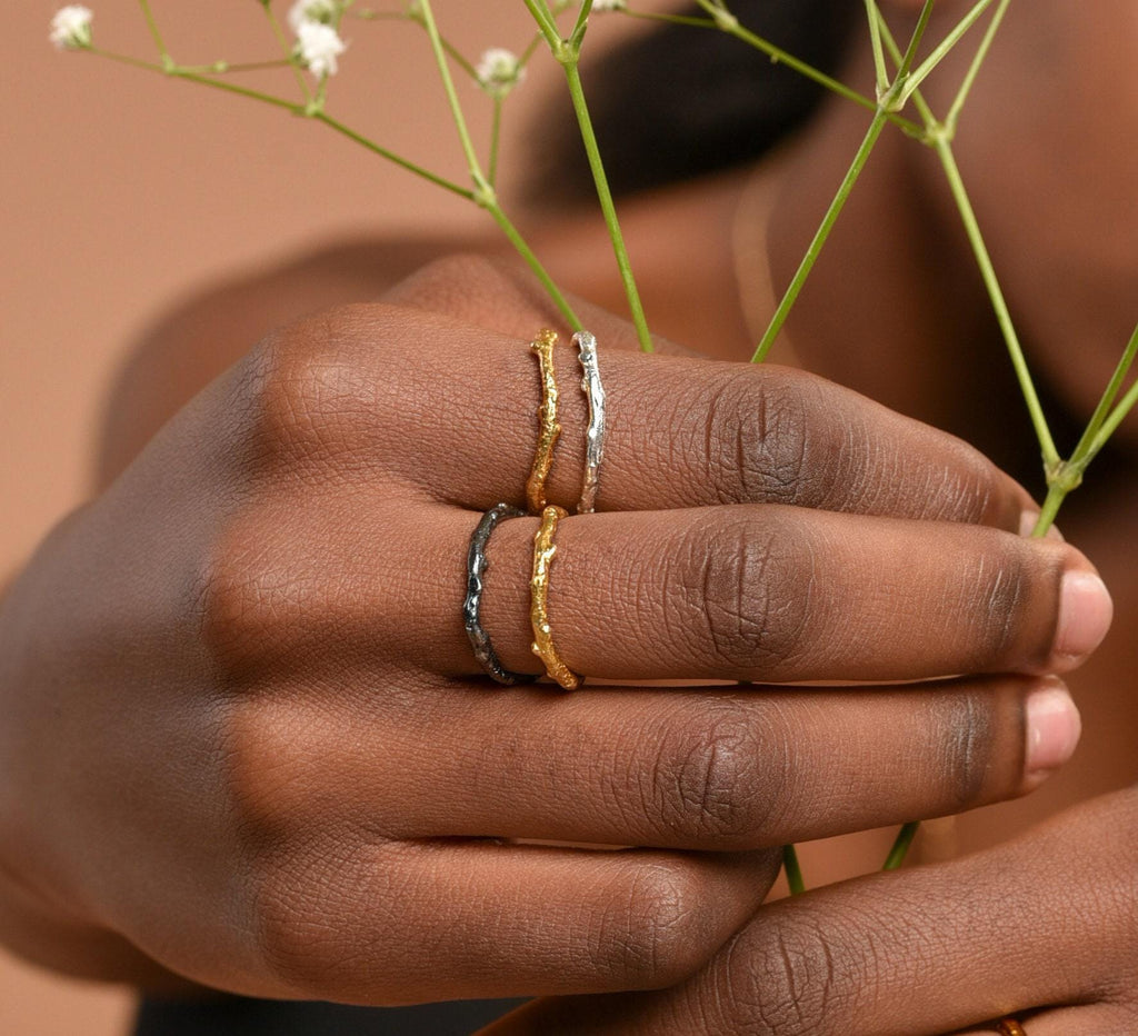 Gold-Silver Olive Branch Ring, Gold-Plated Sterling Silver Jewelry, Gift for Her, Birthday Gift for Women, Handmade Jewelry, Ring Band