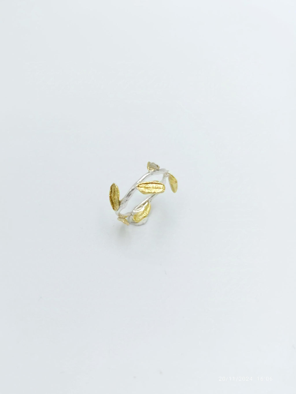 Sterling Silver Olive Twig Ring - Real Leaf Texture