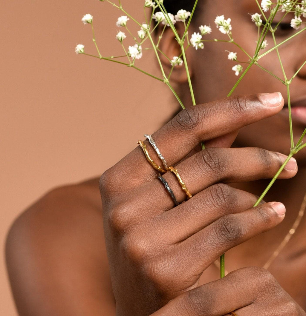 Gold-Silver Olive Branch Ring, Gold-Plated Sterling Silver Jewelry, Gift for Her, Birthday Gift for Women, Handmade Jewelry, Ring Band