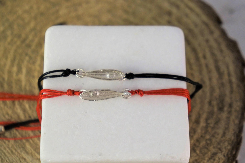 Olive Leaf Bracelet: Sterling Silver, Adjustable Rope Band
