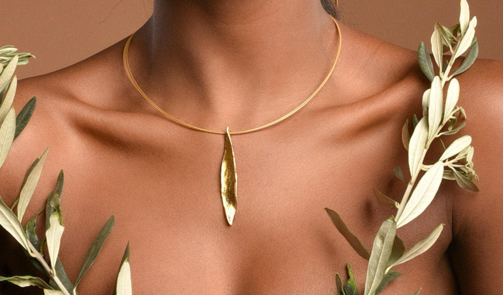 Nature-Inspired Olive Leaf Necklace, Gold Plated Brass (Adjustable Length)