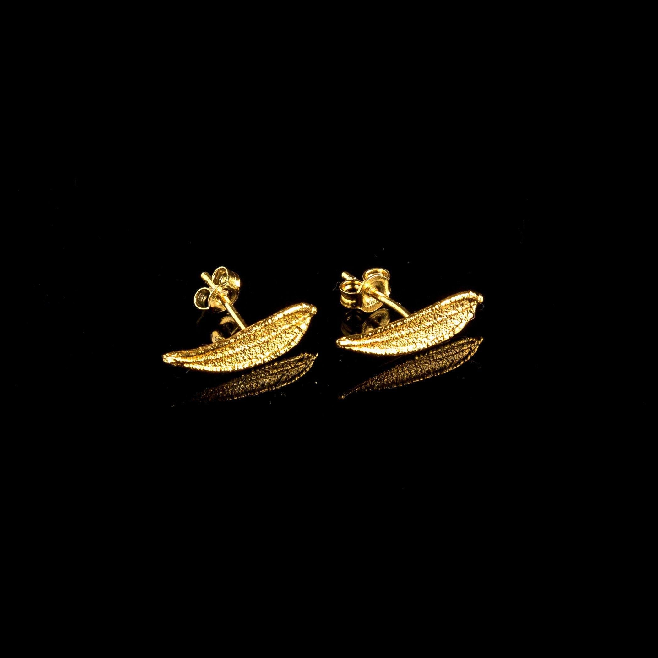 Olive Leaf Stud Earrings: Dainty Gold and Sterling Silver - Handmade
