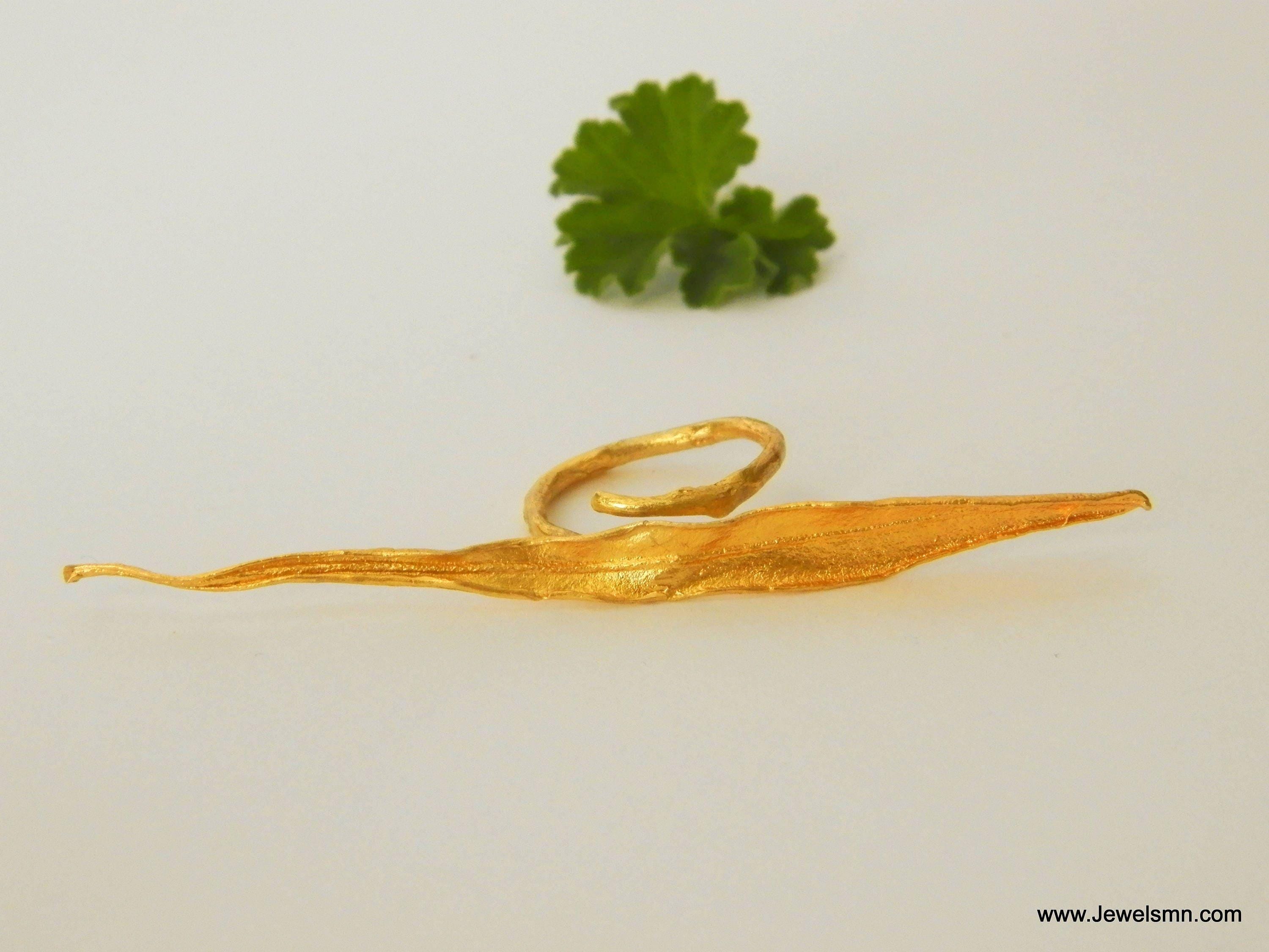 Olive Leaf Statement Ring - Huge, Adjustable Brass or Gold Plated